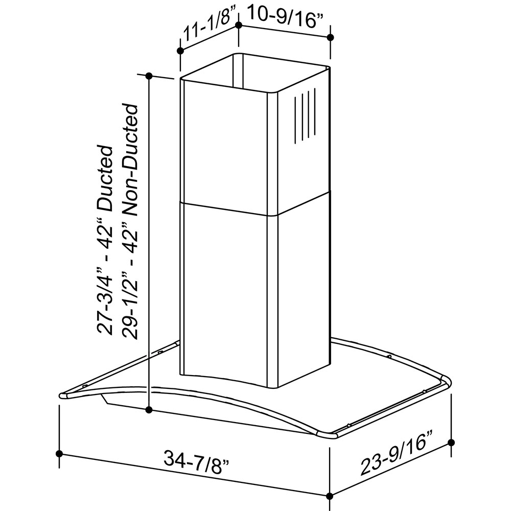 36-Inch Convertible Arched Island Range Hood, 450 CFM B5936SS
