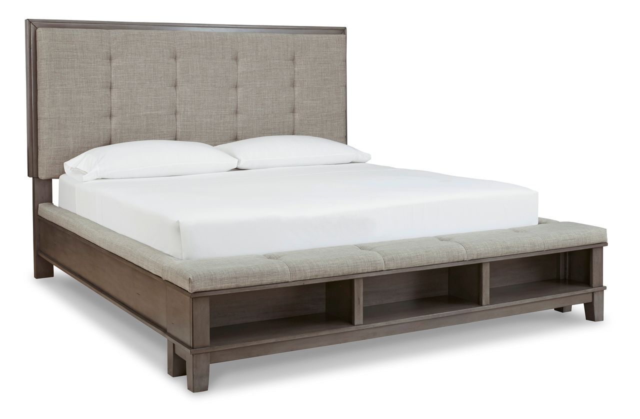 Hallanden King/California King Upholstered Panel Headboard In Grey/Taupe B64958