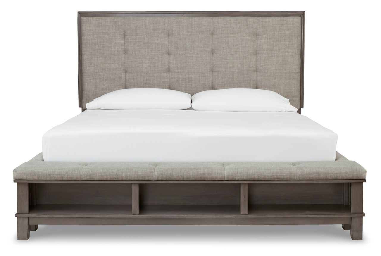 Hallanden King/California King Upholstered Panel Headboard In Grey/Taupe B64958