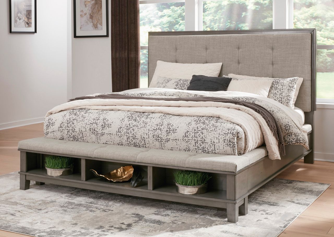 Hallanden King/California King Upholstered Panel Headboard In Grey/Taupe B64958