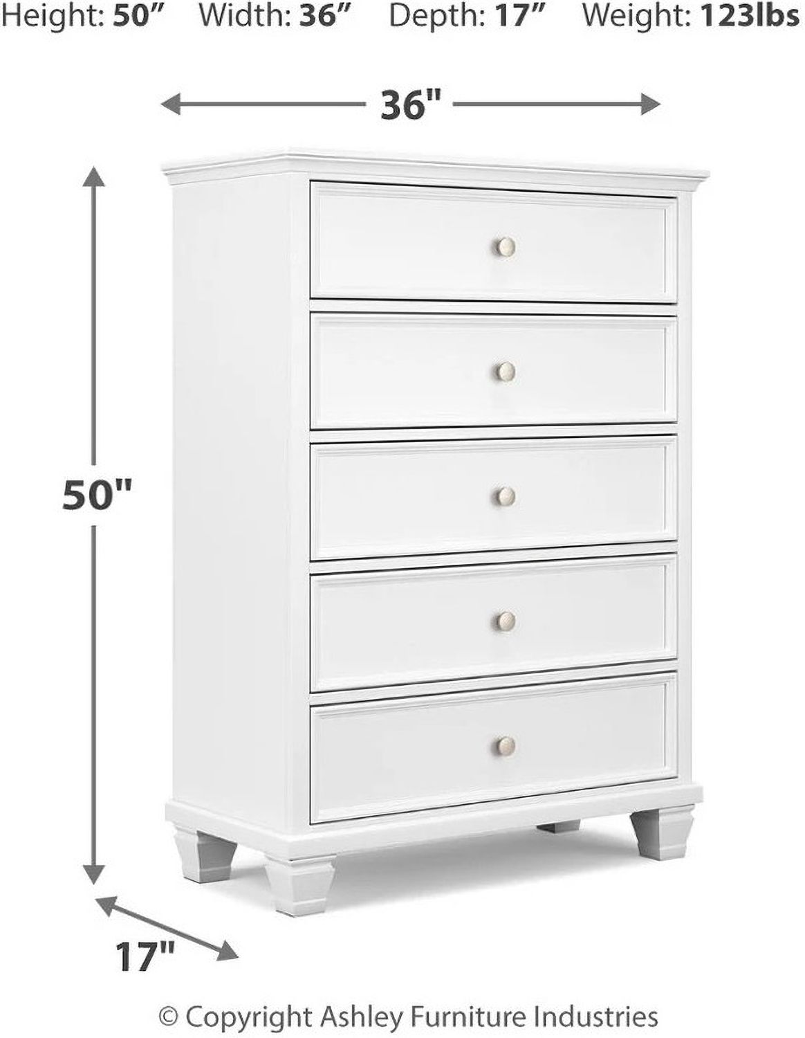 Fortman White Five Drawer Chest B68046