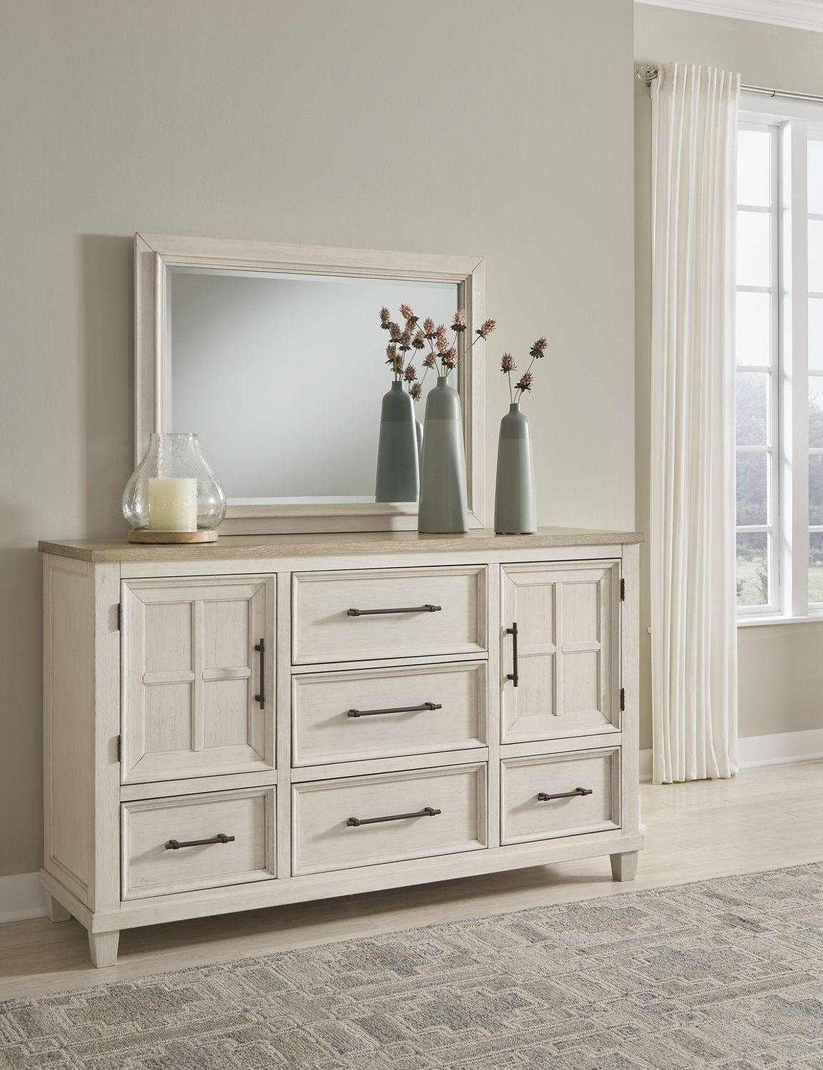 Shaybrock Bedroom Mirror In White and Brown B68336