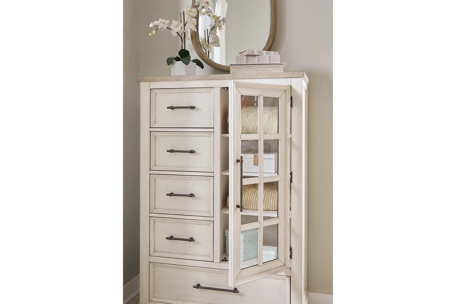 Shaybrock Door Chest In White and Brown B68348