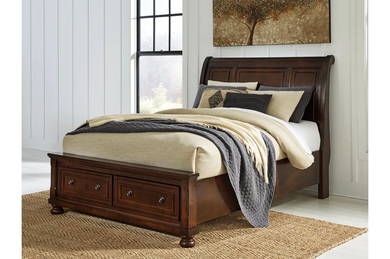 Porter Queen Sleigh Storage Bed In Rustic Brown B697B43