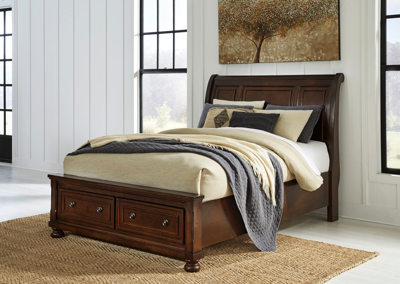 Porter Queen Sleigh Storage Bed In Rustic Brown B697B43