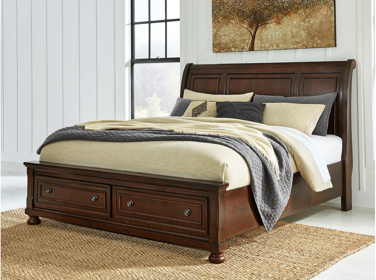 Porter King Sleigh Storage Bed In Rustic Brown B697B45