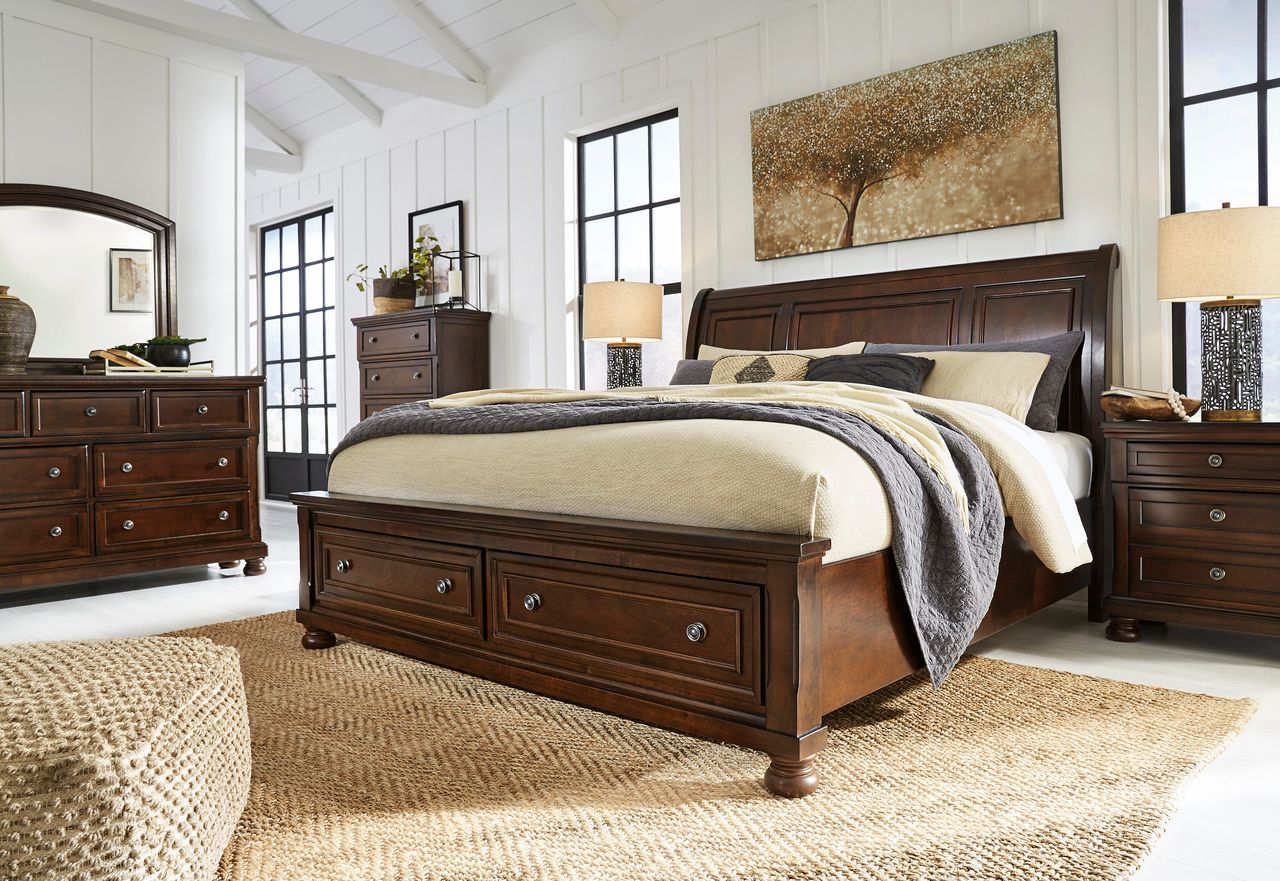 Porter King Sleigh Storage Bed In Rustic Brown B697B45