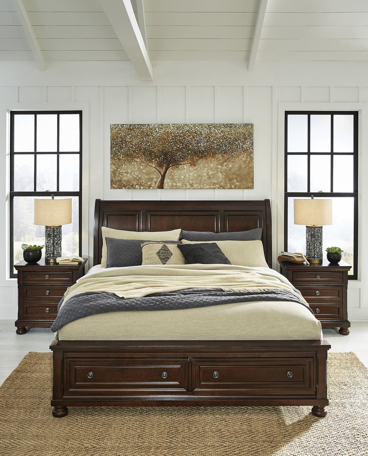 Porter King Sleigh Storage Bed In Rustic Brown B697B45