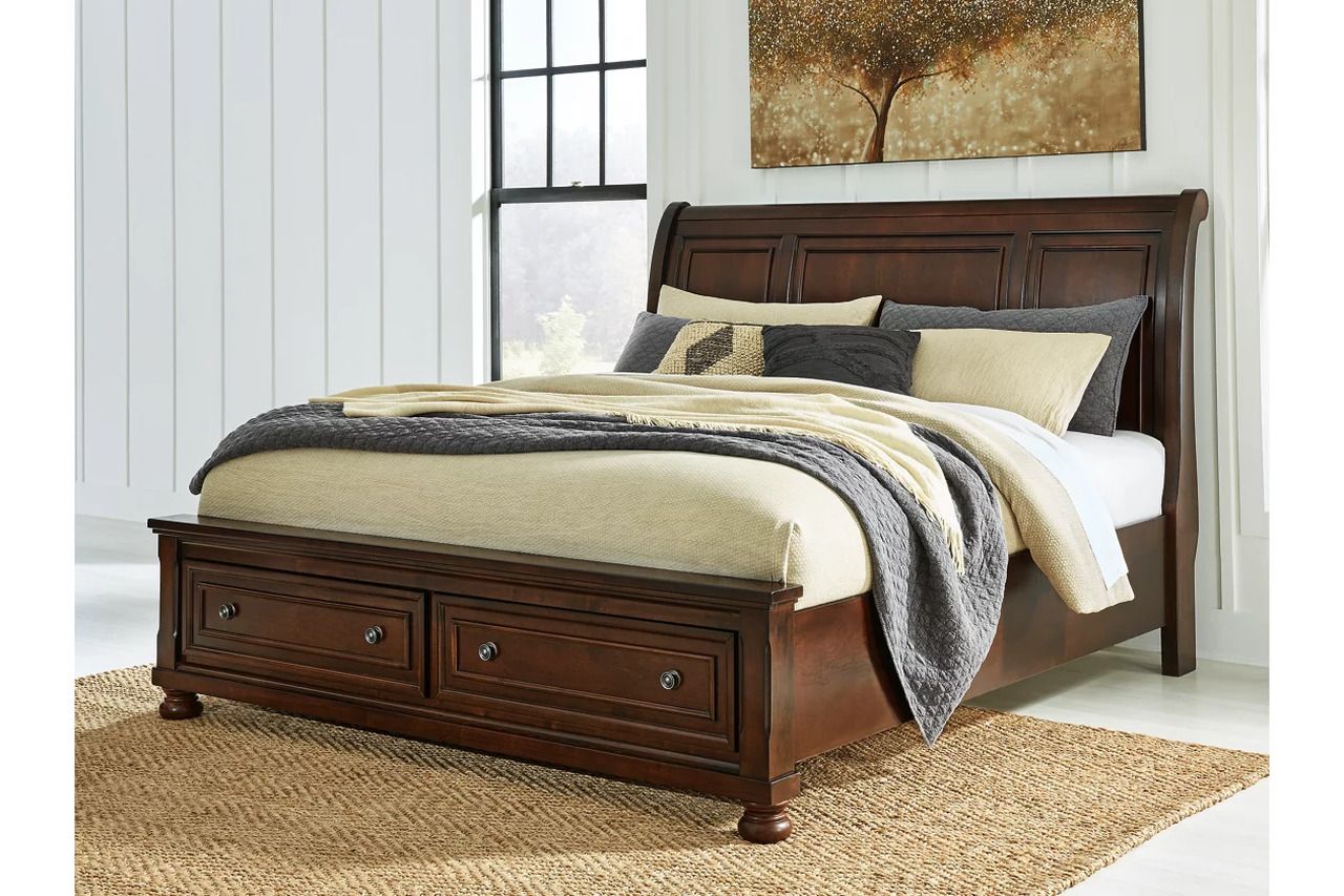 Porter California King Sleigh Storage Bed In Rustic Brown B697B47