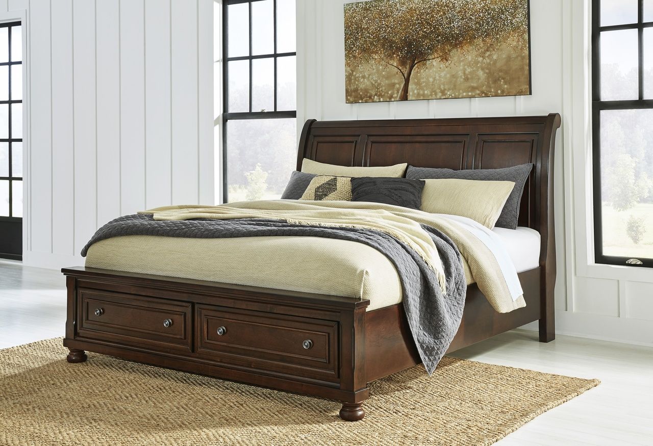 Porter California King Sleigh Storage Bed In Rustic Brown B697B47