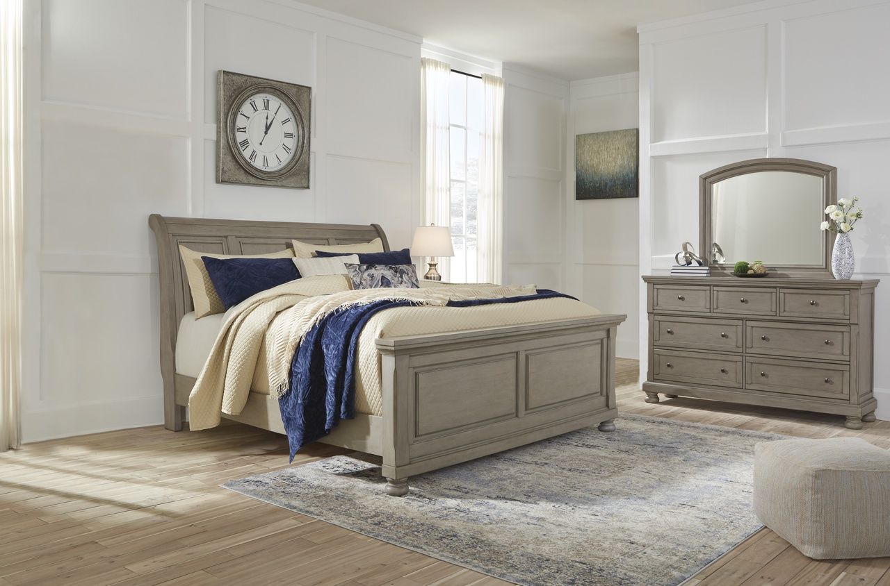 Lettner California King Sleigh Bed In Light Gray B733B36