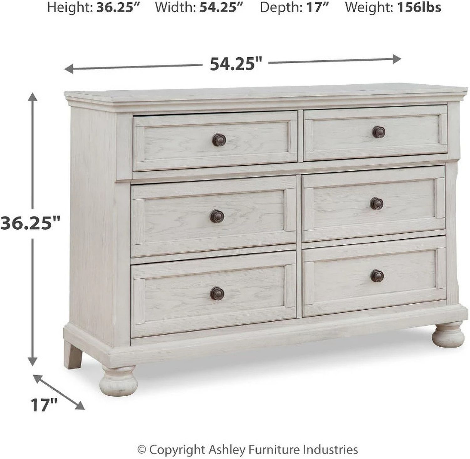 Robbinsdale Antique 6 Drawer White Dresser B74221