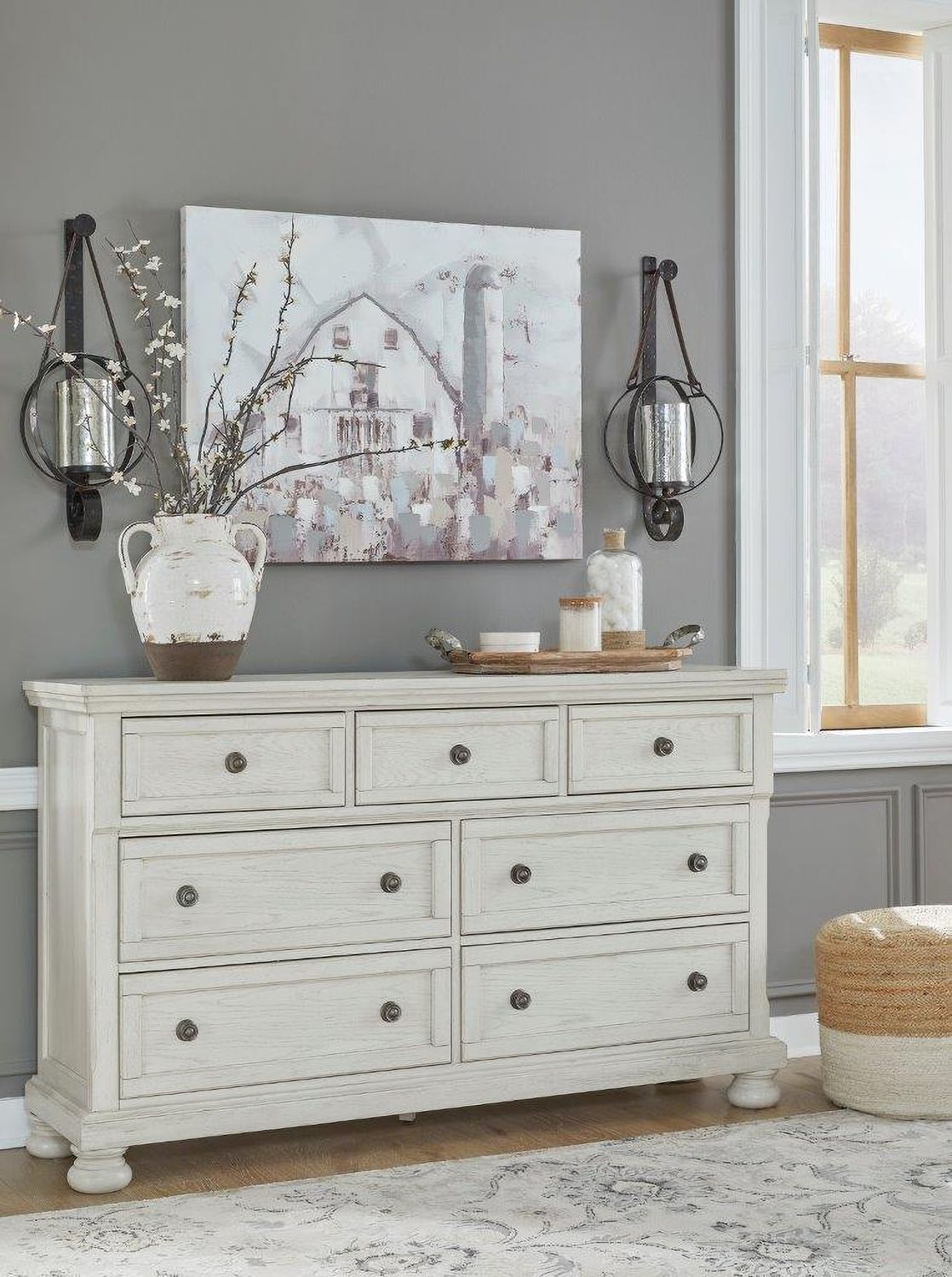 Robbinsdale Antique 7 Drawer White Dresser B74231