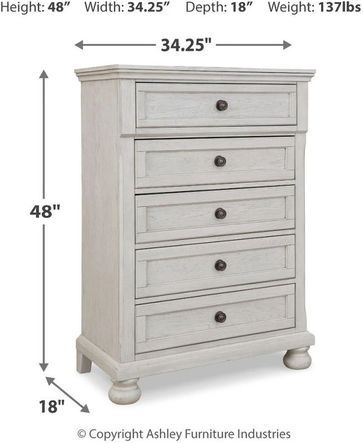 Robbinsdale Antique White 5 Drawer Chest of Drawers B74245