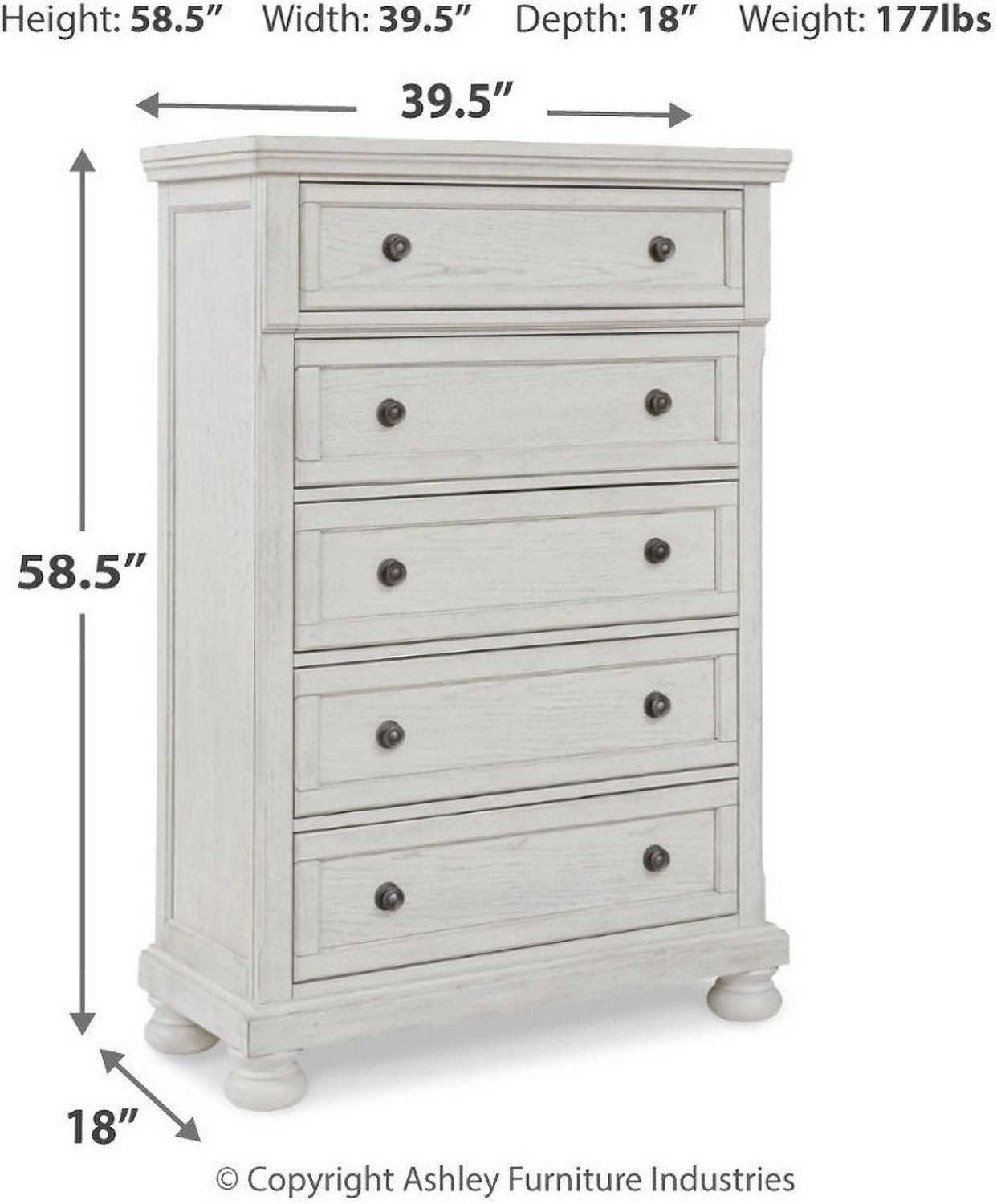 Robbinsdale Antique White Five Drawer Chest B74246