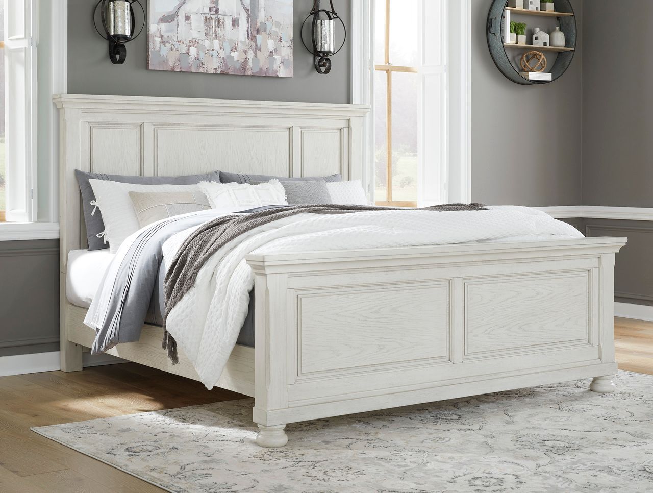 Robbinsdale Antique White King/California King Panel Headboard Only B74258