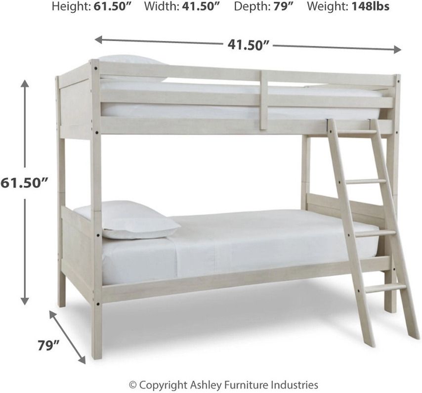 Robbinsdale Antique White Twin Over Twin Bunk Bed With Ladder B74259
