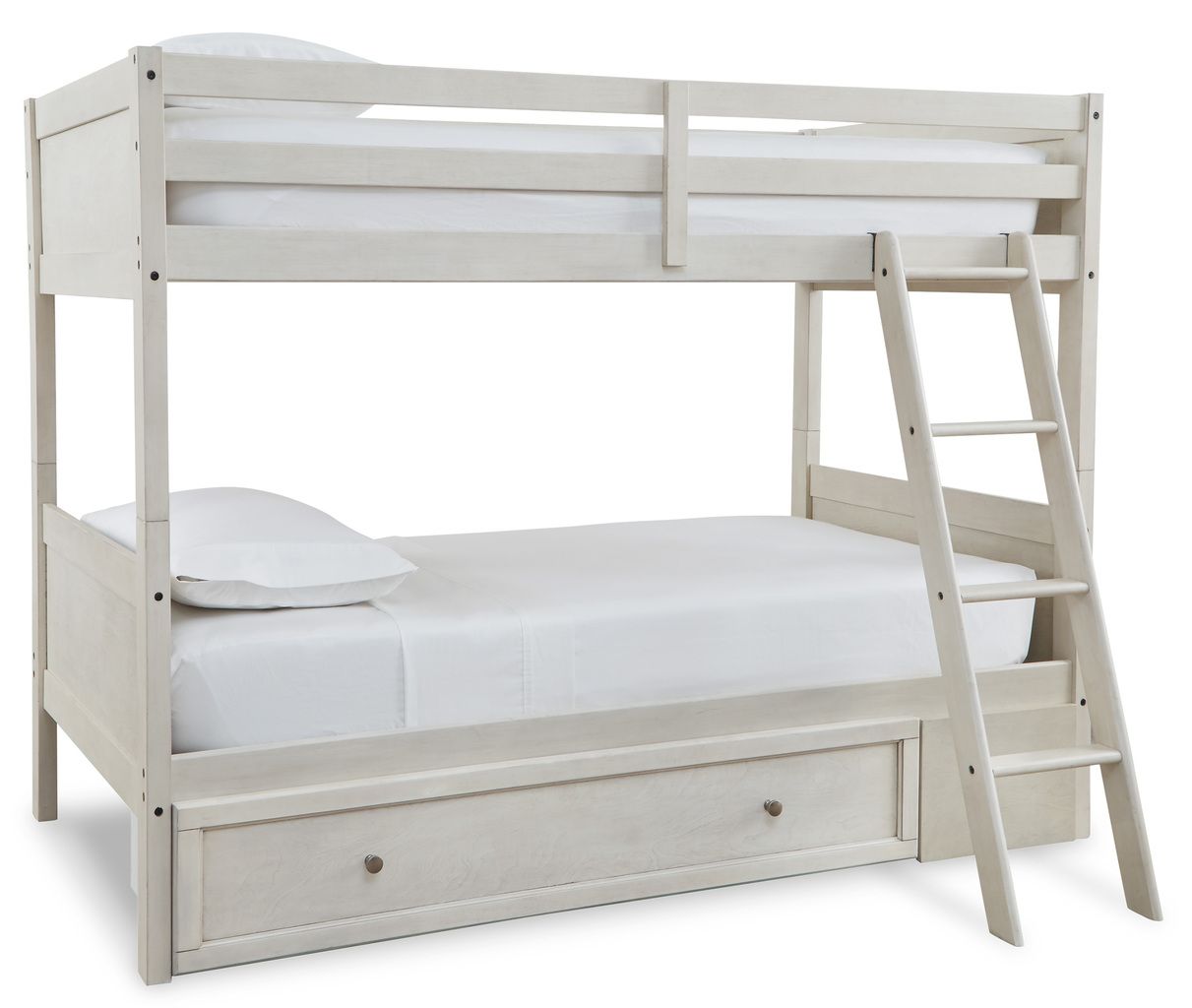 Robbinsdale Antique White Twin Over Twin Bunk Bed With Ladder B74259