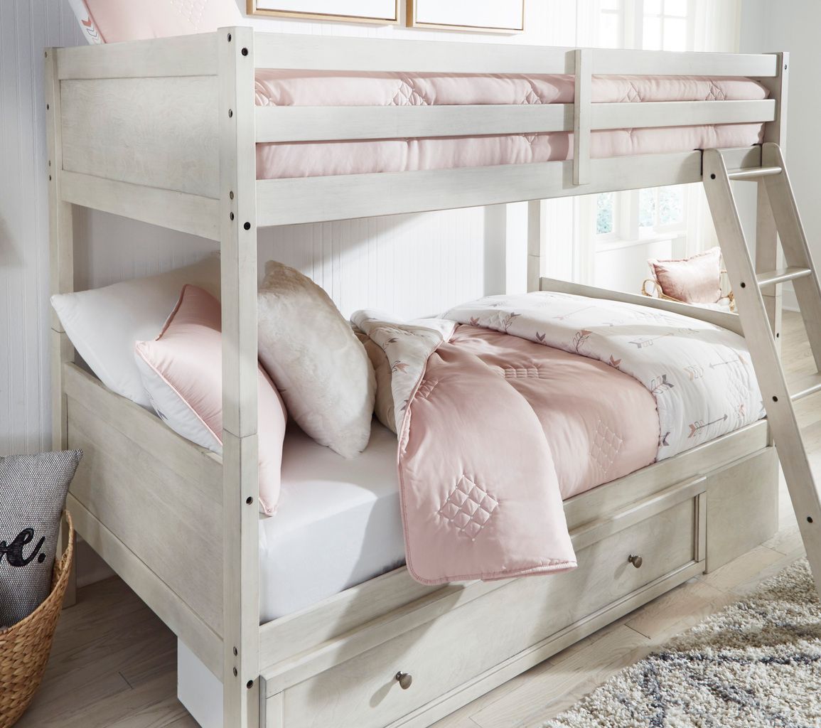 Robbinsdale Antique White Twin Over Twin Bunk Bed With Ladder B74259