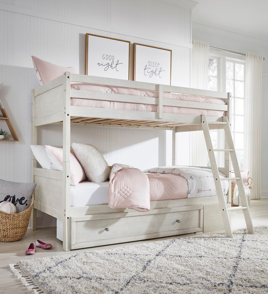 Robbinsdale Antique White Twin Over Twin Bunk Bed With Ladder B74259