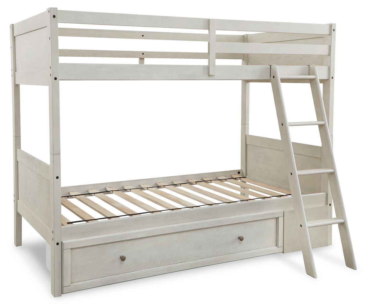 Robbinsdale Antique White Twin Over Twin Bunk Bed With Ladder B74259