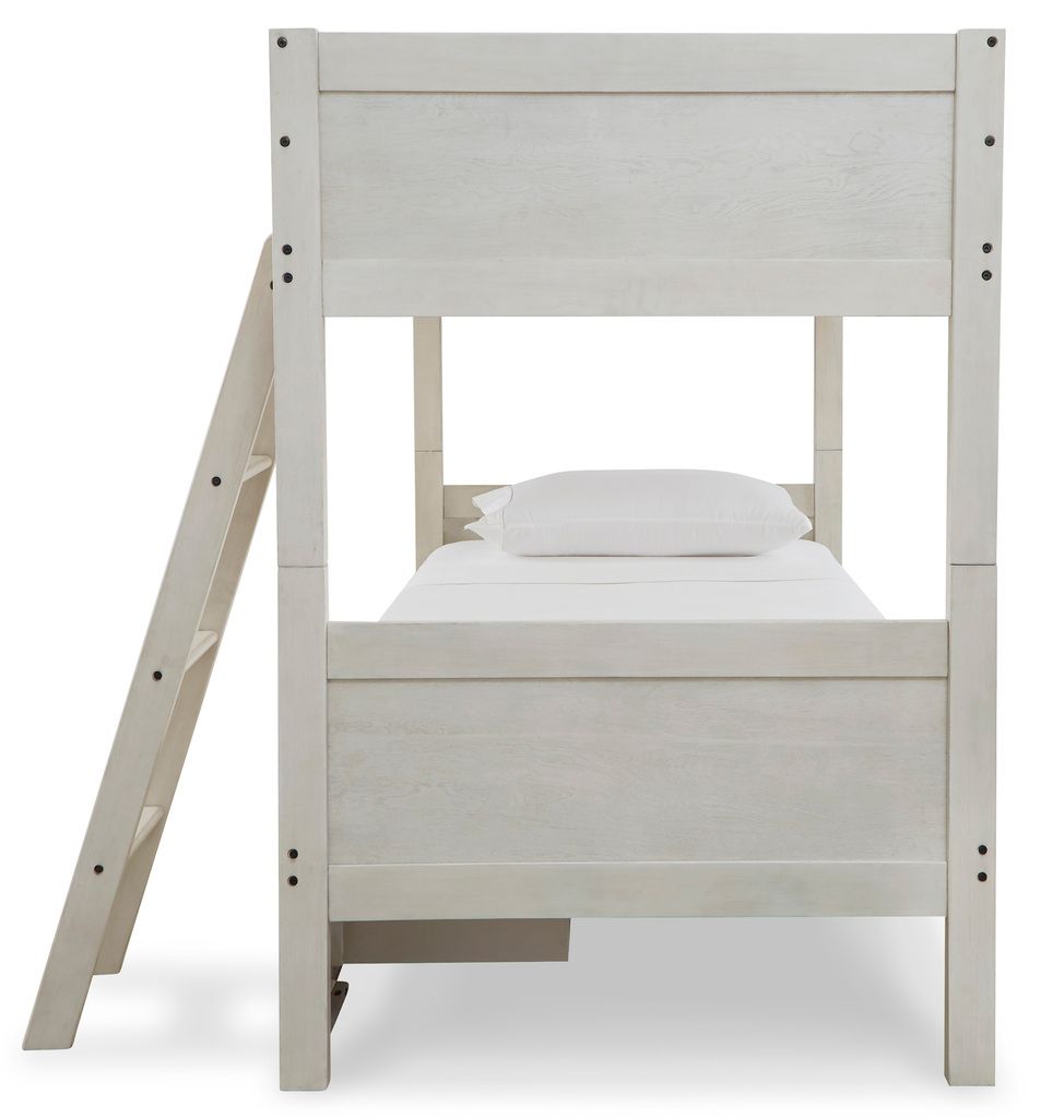 Robbinsdale Antique White Twin Over Twin Bunk Bed With Ladder B74259