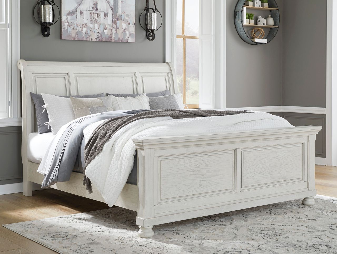 Robbinsdale Antique White King/California King Sleigh Headboard Only B74278
