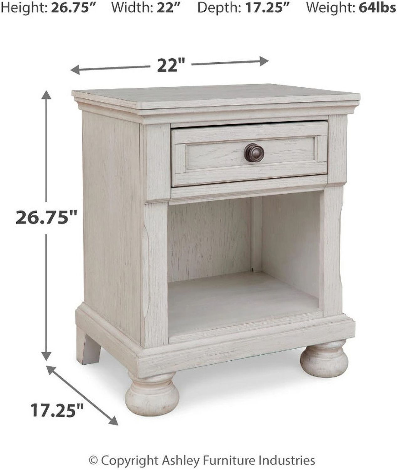 Robbinsdale Antique White One Drawer Nightstand B74291