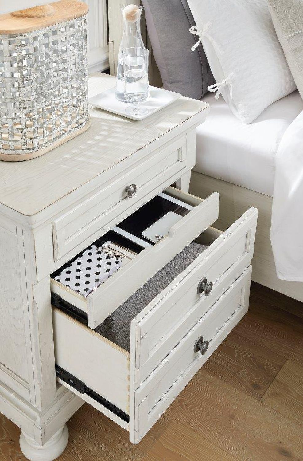 Robbinsdale Antique White Two Drawer Night Stand B74292