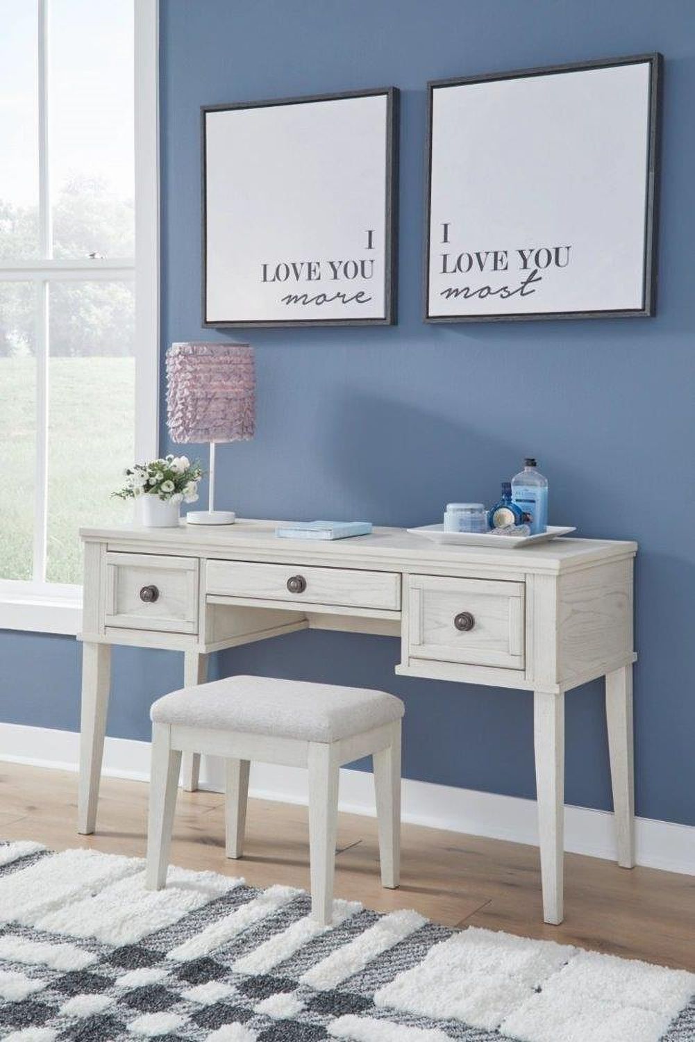Robbinsdale Mirrored Vanity with Bench In Antique White B742B11