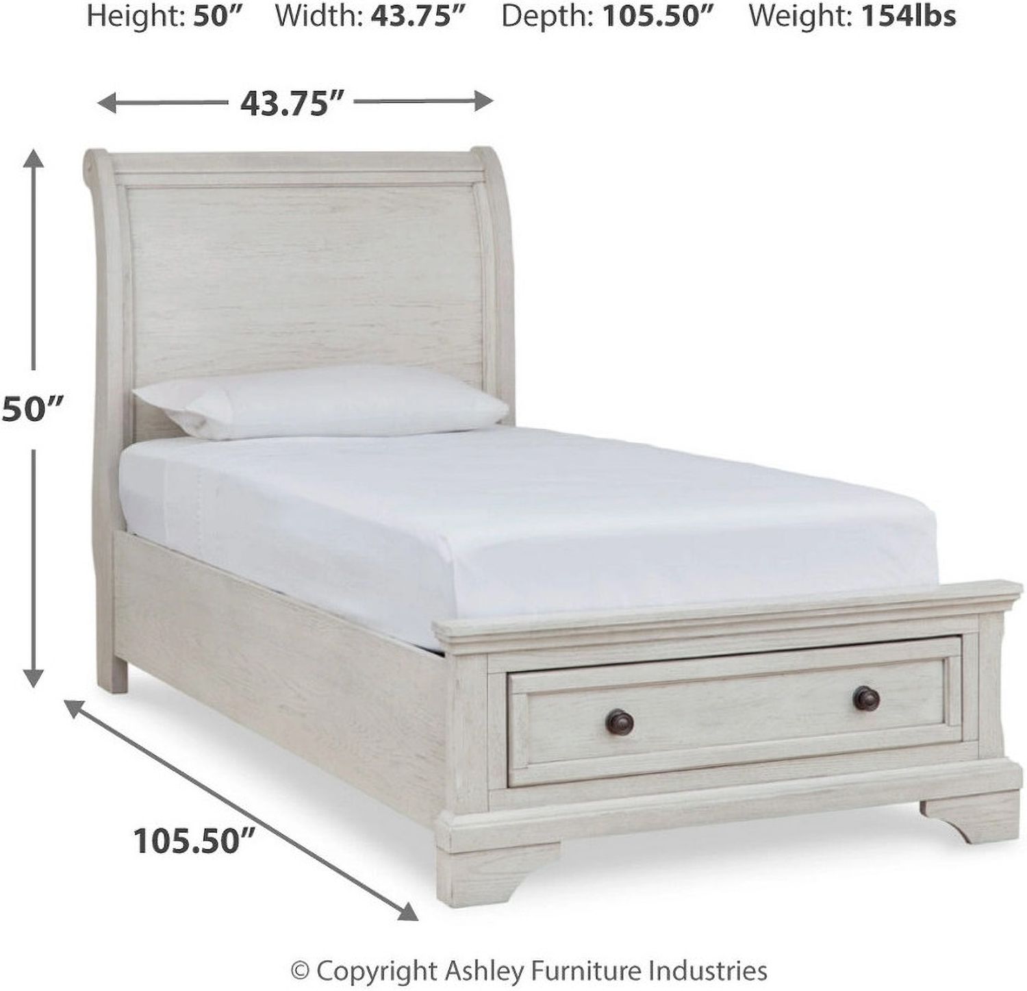 Robbinsdale Antique White Twin Sleigh Storage Bed B742B12