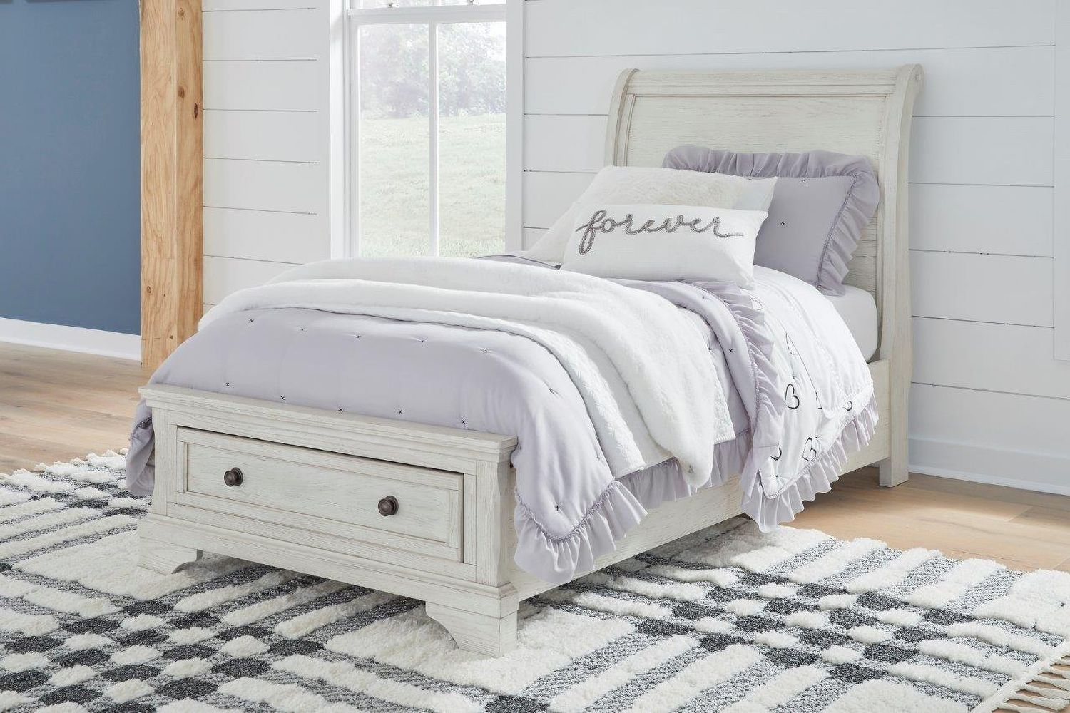 Robbinsdale Antique White Twin Sleigh Storage Bed B742B12