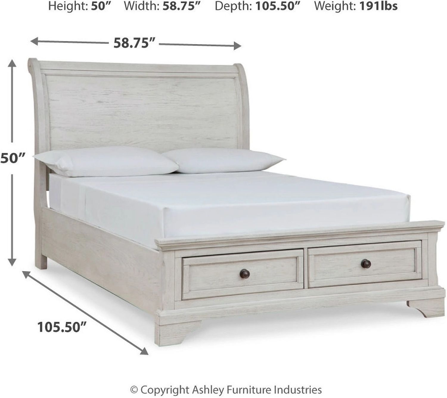Robbinsdale Antique White Full Sleigh Storage Bed B742B13