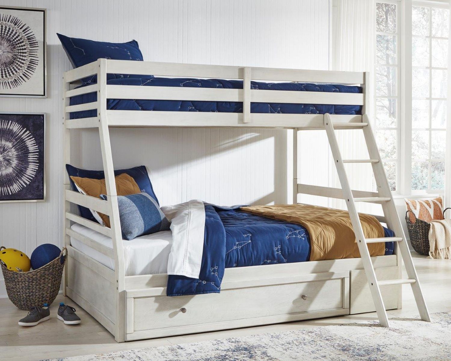 Robbinsdale Antique White Twin Over Full Bunk Bed With Storage B742B16