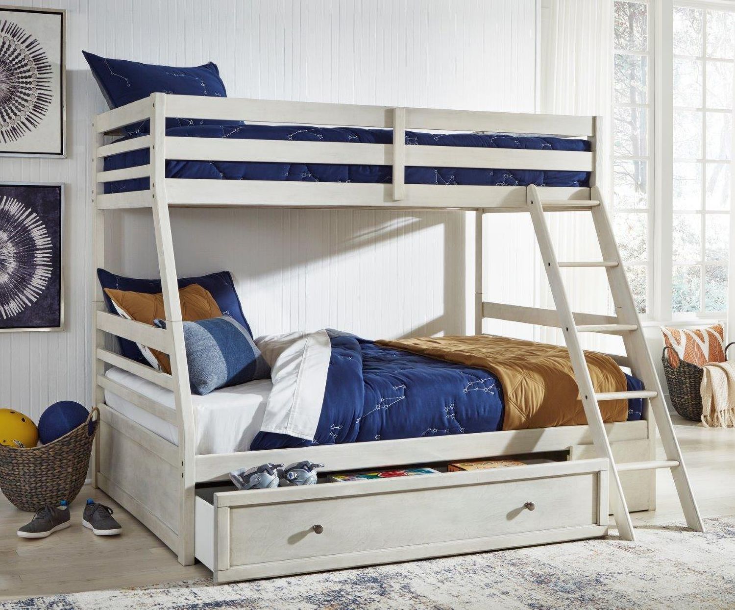 Robbinsdale Antique White Twin Over Full Bunk Bed With Storage B742B16