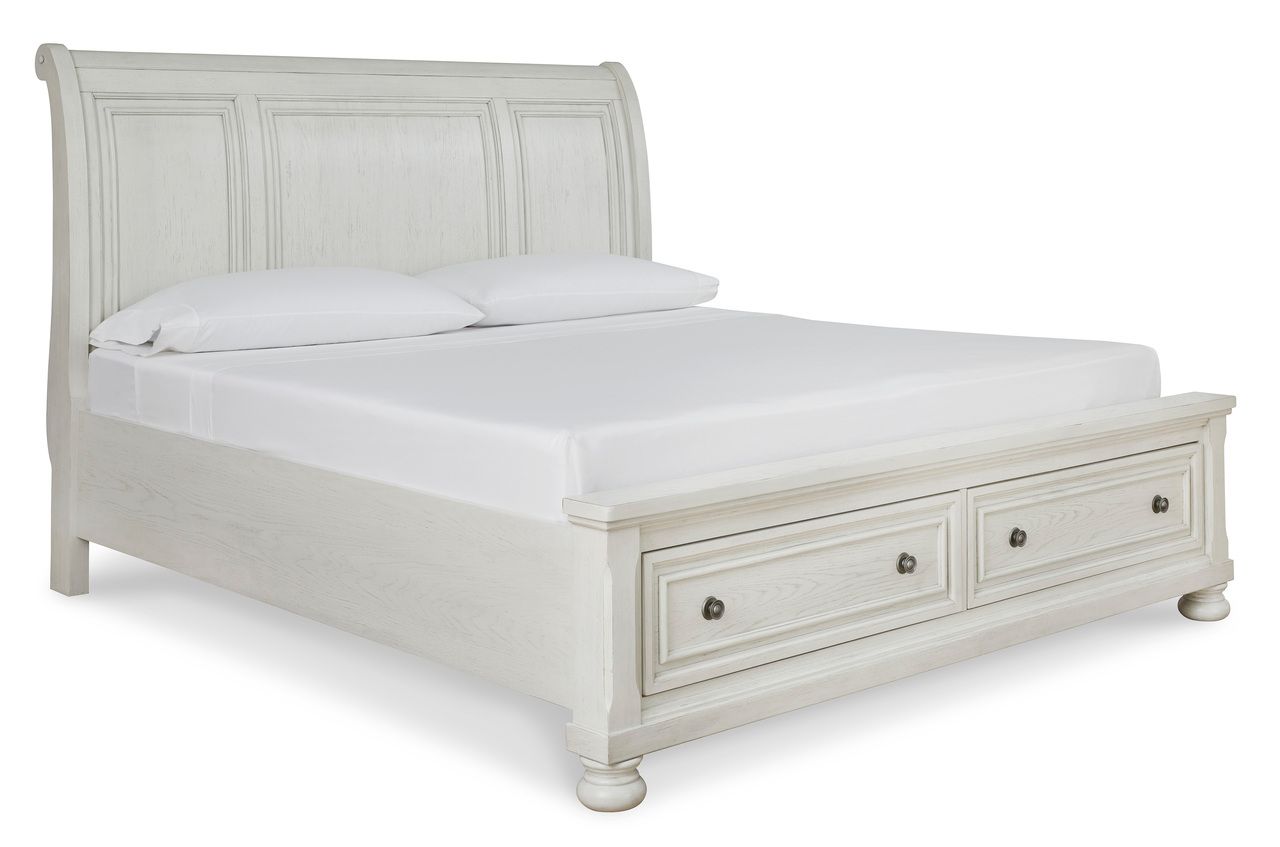 Robbinsdale King Panel Storage Bed In Antique White B742B25