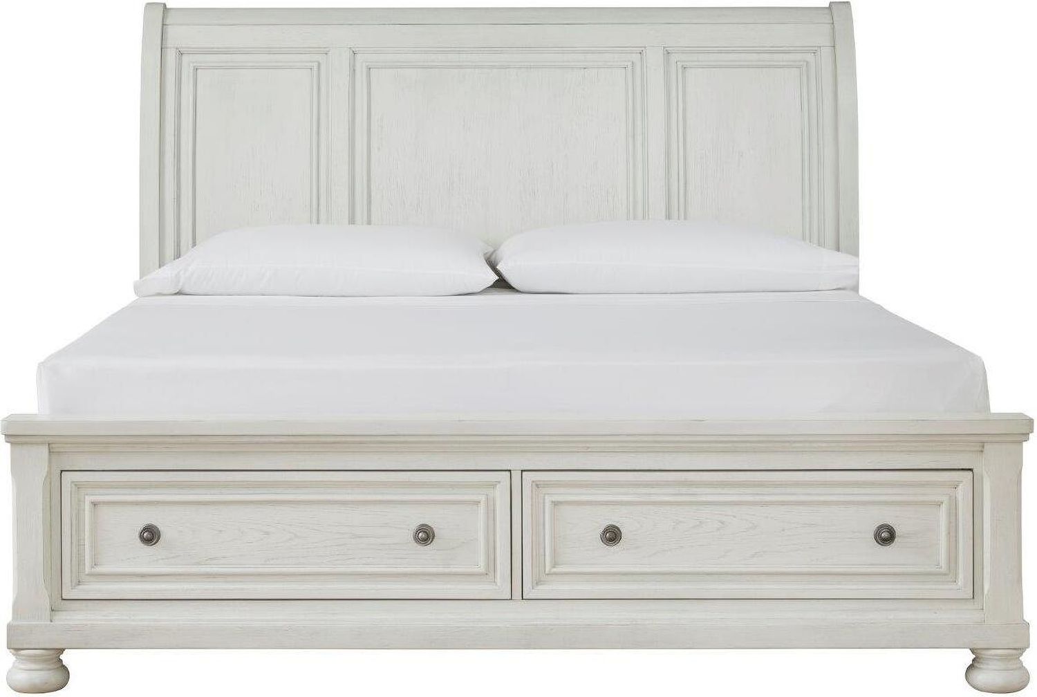 Robbinsdale Antique White Queen Sleigh Storage Bed B742B3