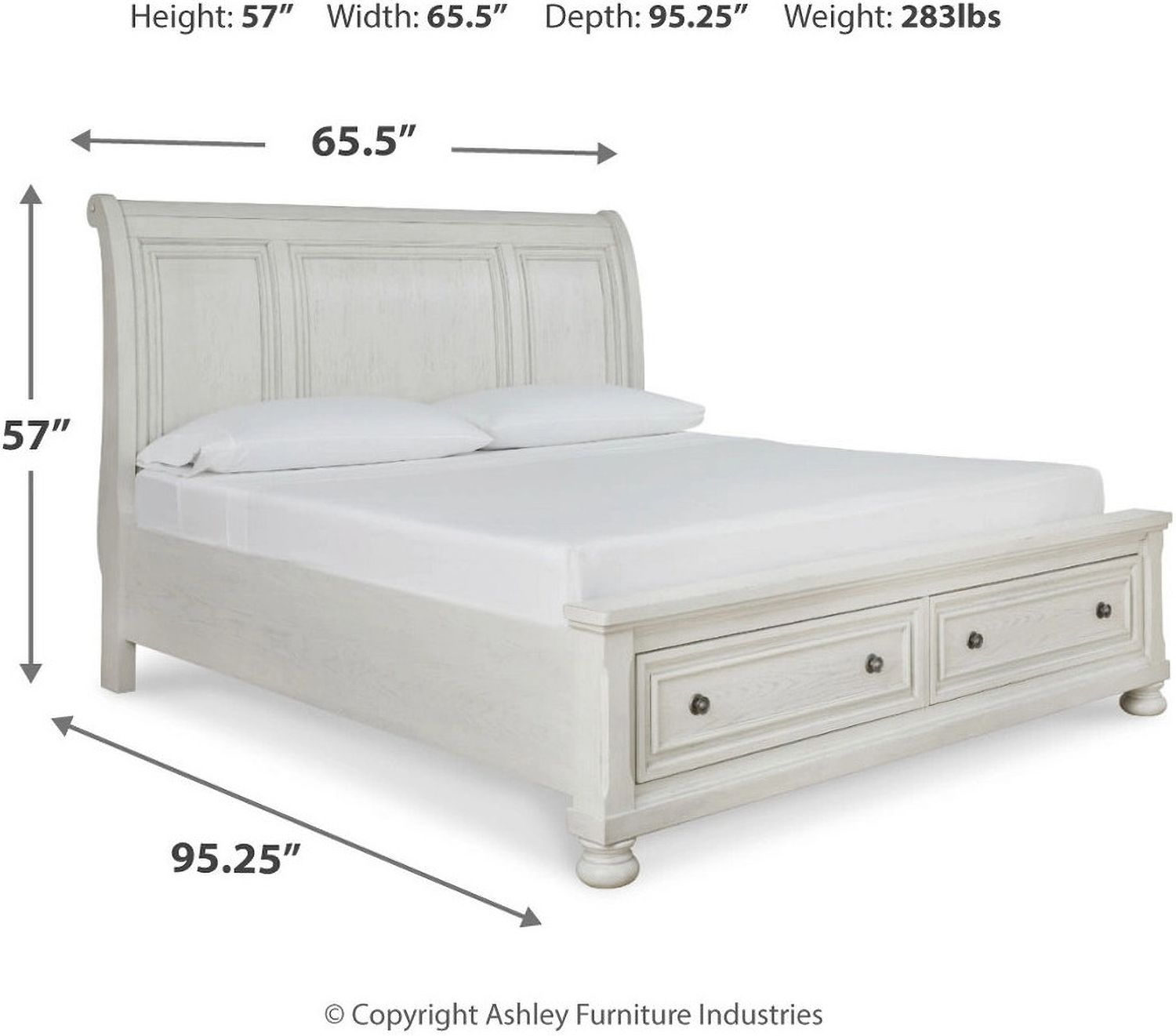 Robbinsdale Antique White Queen Sleigh Storage Bed B742B3