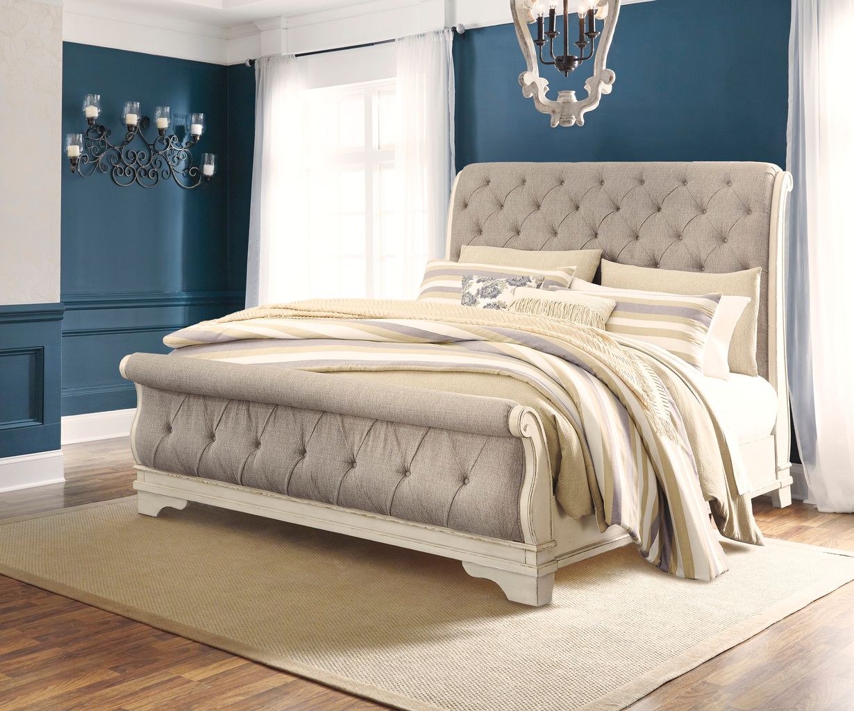 Robbinsdale Antique White King Sleigh Storage Bed B742B8