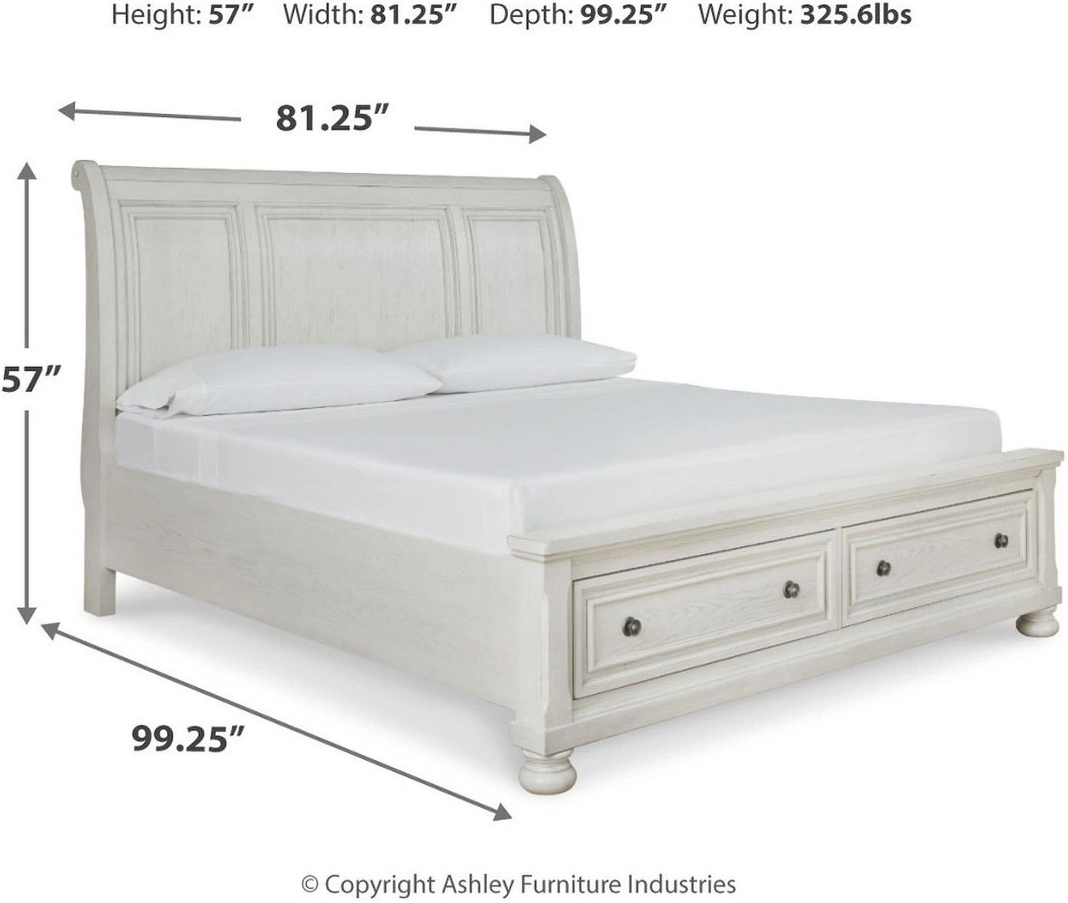 Robbinsdale Antique White California King Sleigh Storage Bed B742B9