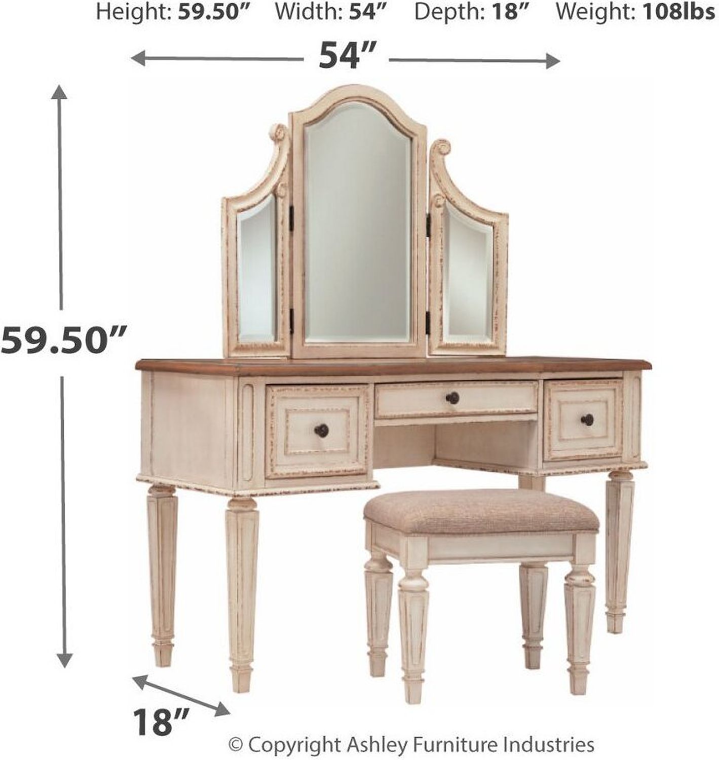 Realyn Two Tone 3 Piece Vanity B74322