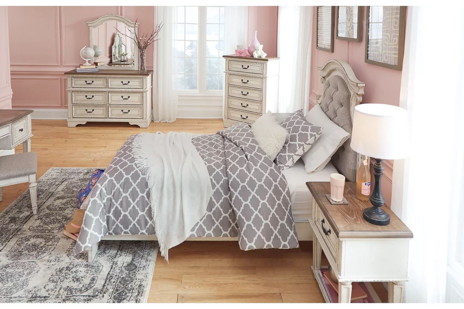 Realyn Chipped White Twin Upholstered Panel Headboard Only B74353
