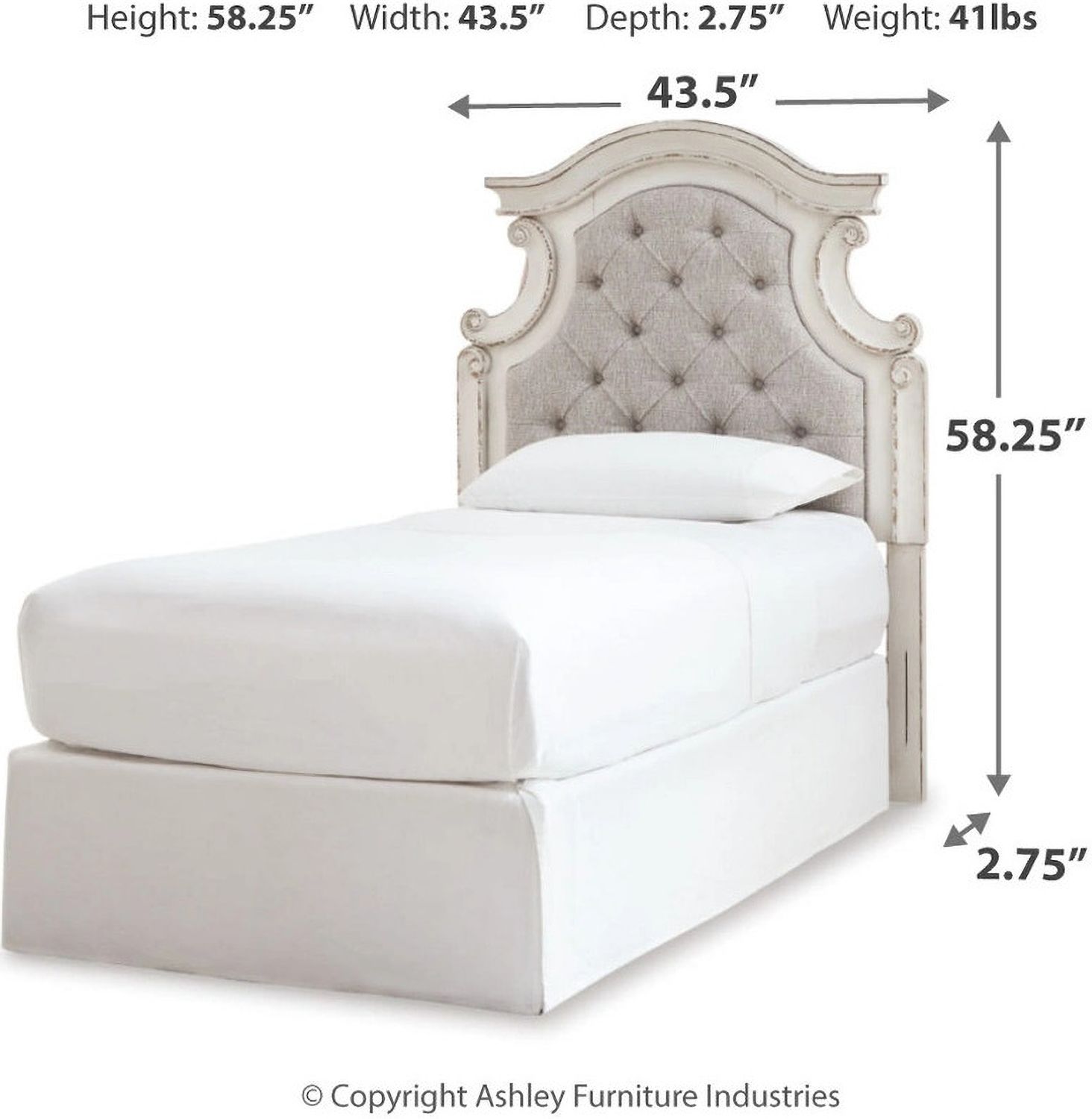 Realyn Chipped White Twin Upholstered Panel Headboard Only B74353