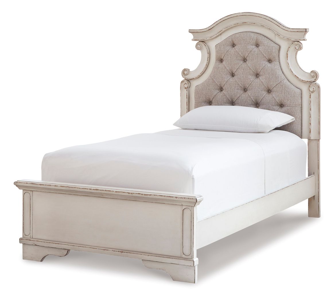 Realyn Chipped White Twin Upholstered Panel Headboard Only B74353