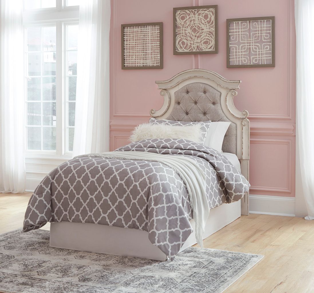 Realyn Chipped White Twin Upholstered Panel Headboard Only B74353
