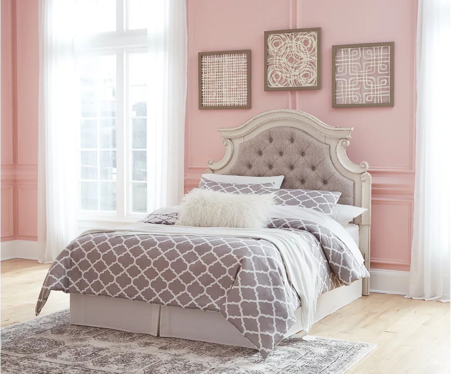 Realyn Chipped White Full Upholstered Panel Headboard Only B74387