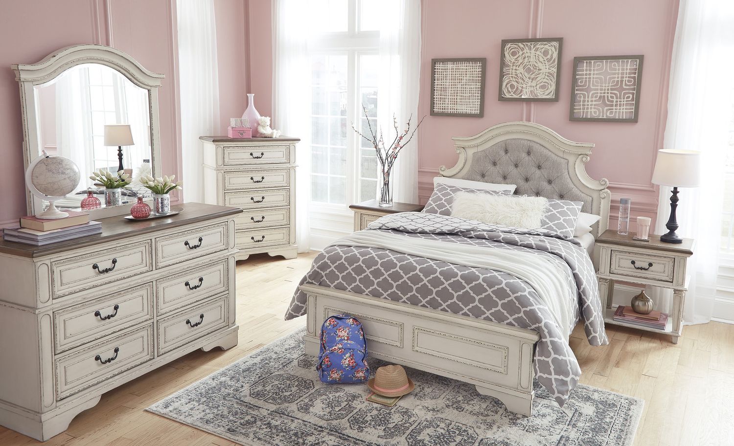 Realyn Chipped White Full Upholstered Panel Headboard Only B74387