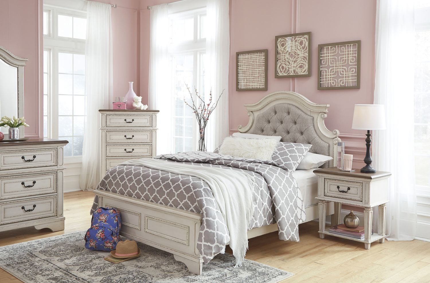 Realyn Chipped White Full Upholstered Panel Headboard Only B74387