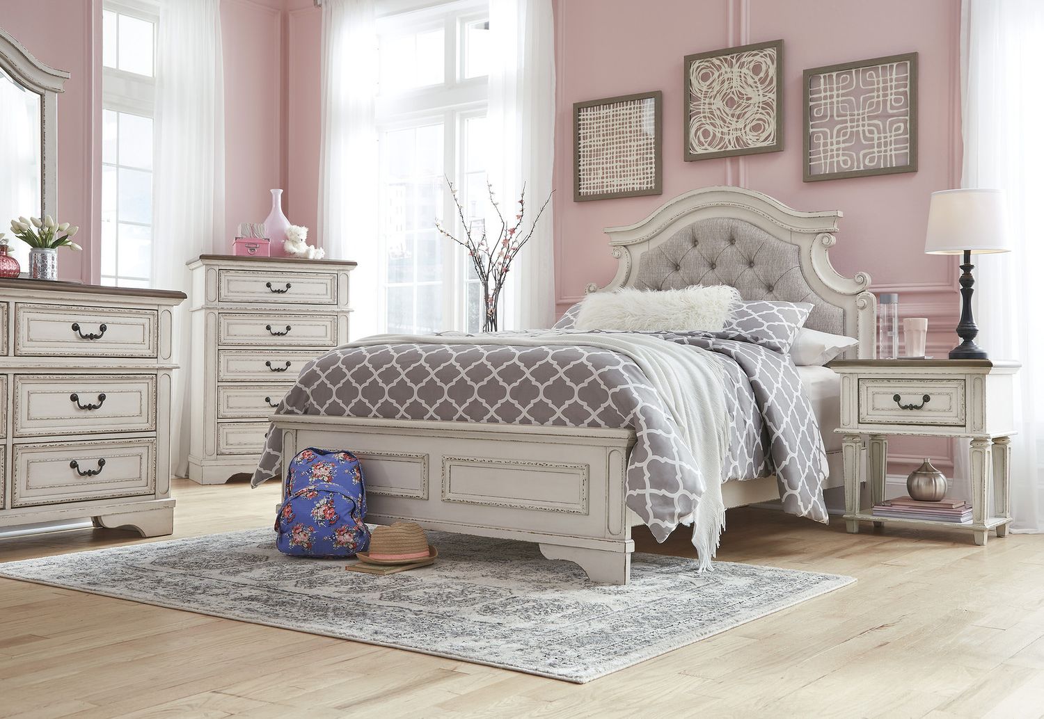 Realyn Chipped White Full Upholstered Panel Headboard Only B74387