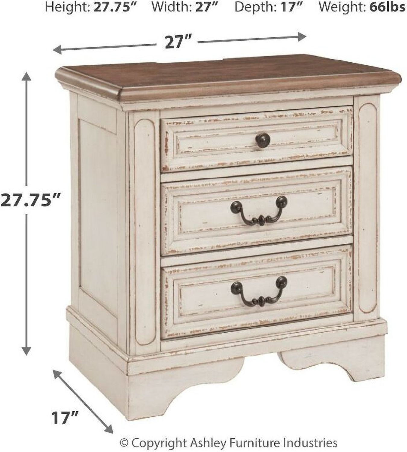 Realyn Two Tone 3 Drawer Nightstand B74393
